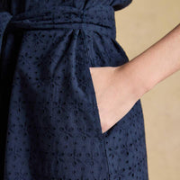 Navy Joules Womens Susanna Broderie Dress On Model Pocket Detail