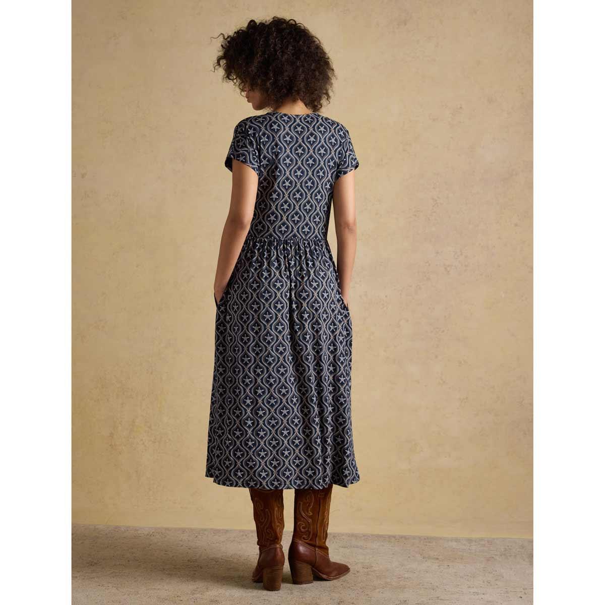 Navy Joules Womens Nia Short Sleeve Jersey Midi Dress Back