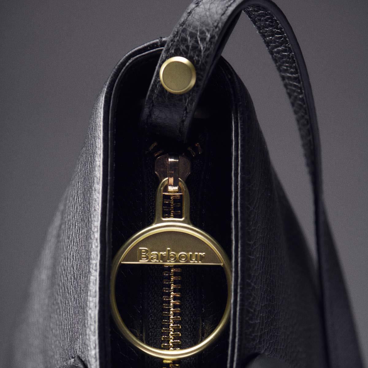 Black Barbour Womens Birch Leather Tote Bag Zip