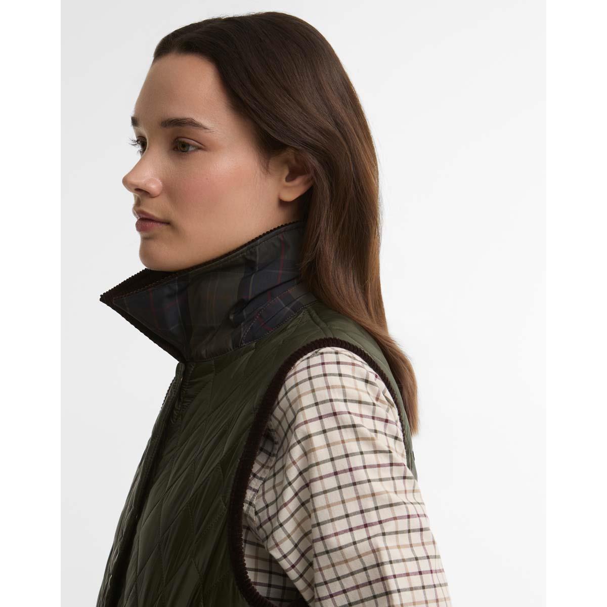 OLIVE Barbour Womens Darwen Quilted Gilet COLLAR
