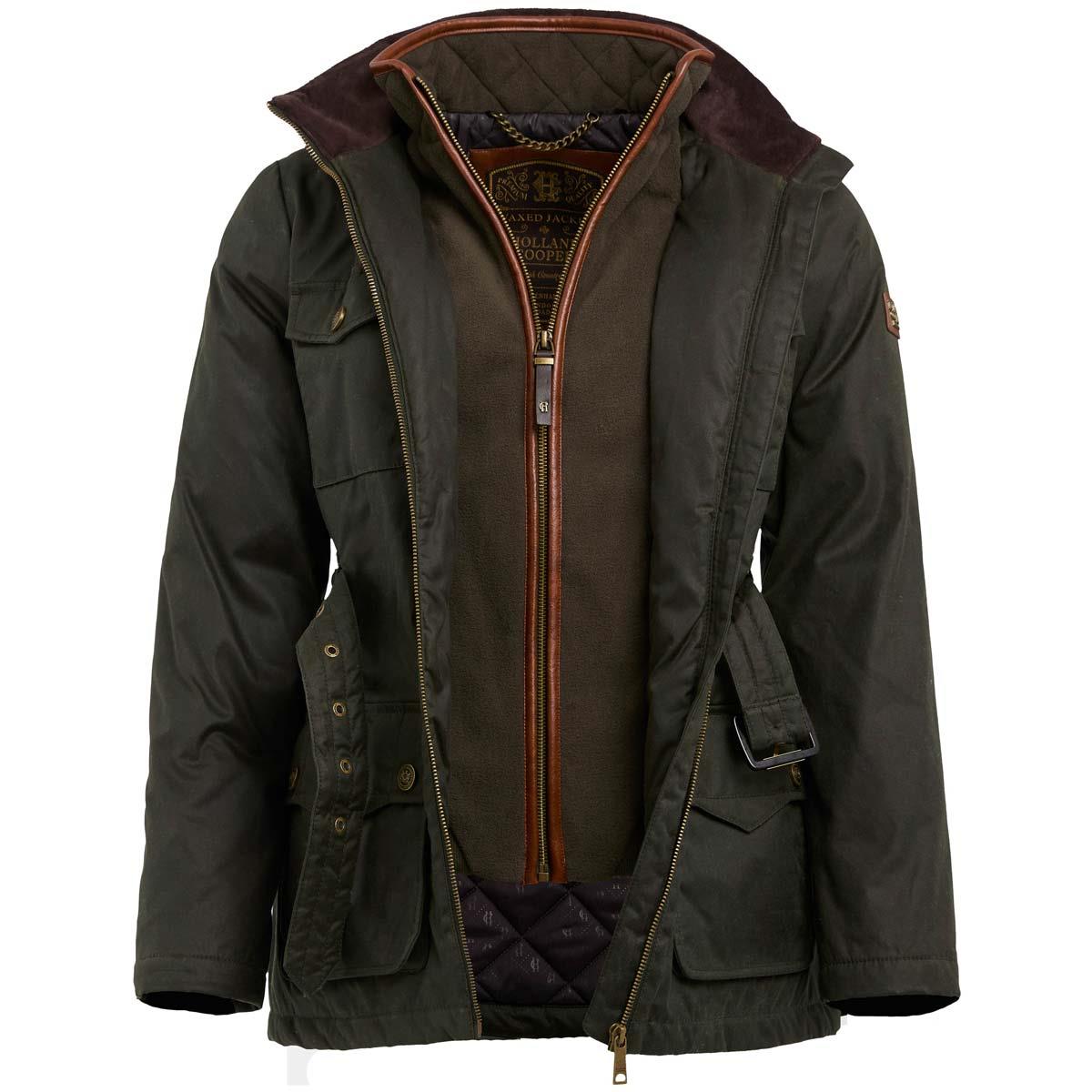 Dark Olive Holland Cooper Womens Belted Wax Jacket Open