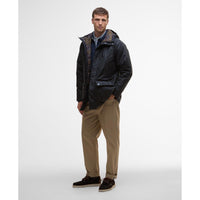 Navy Barbour Mens Bedale Wax Parka On Model
