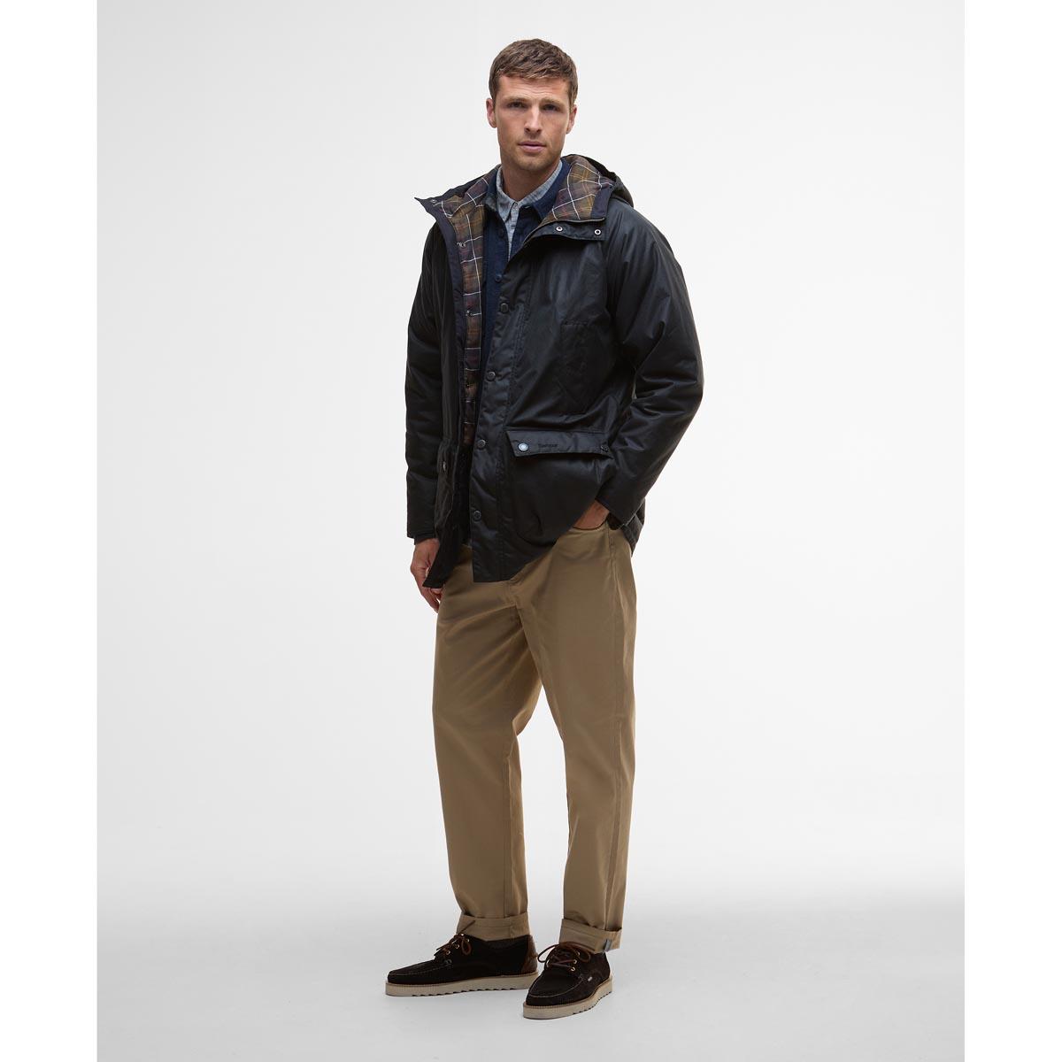 Navy Barbour Mens Bedale Wax Parka On Model