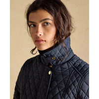 Navy Joules Womens Highclere Showerproof Quilted Jacket Throat Latch