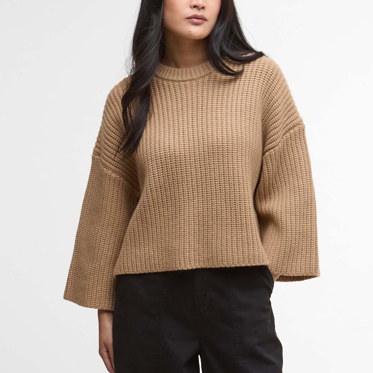 Military Brown Barbour Lilian Knitted Jumper Front