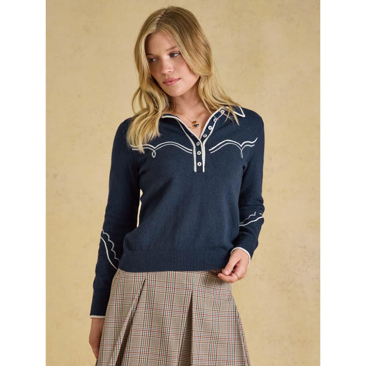 Joules Womens Western Collared Knit Jumper