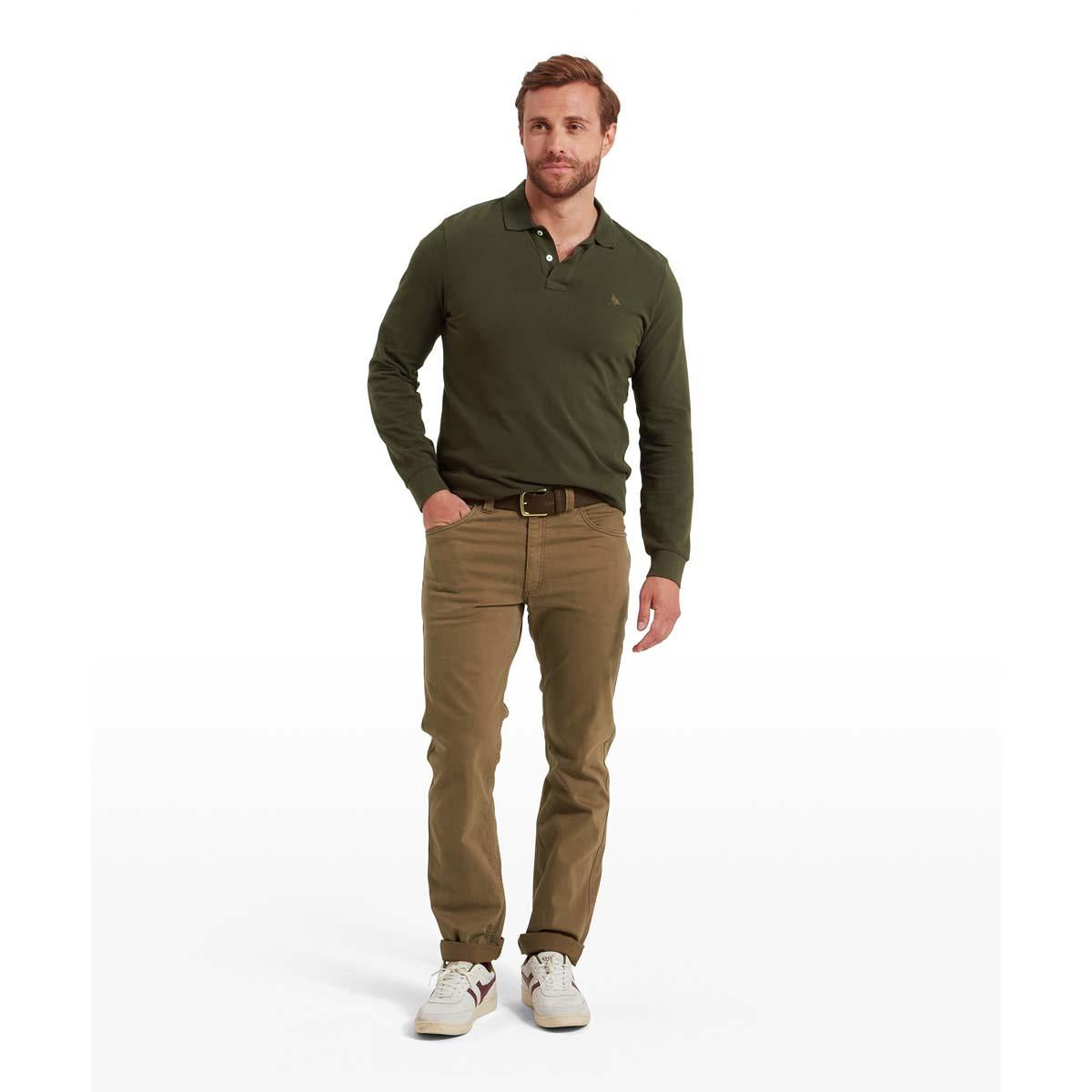 Green Schoffel Mens St Ives Long Sleeve Polo Shirt ON MODEL