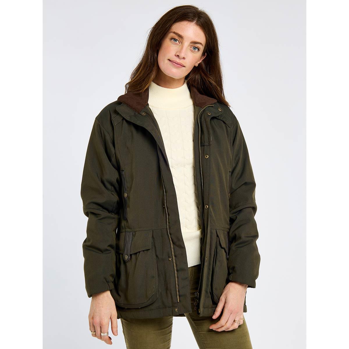 Olive Dubarry Womens Sherwood Waterproof Jacket On Model Zip Open