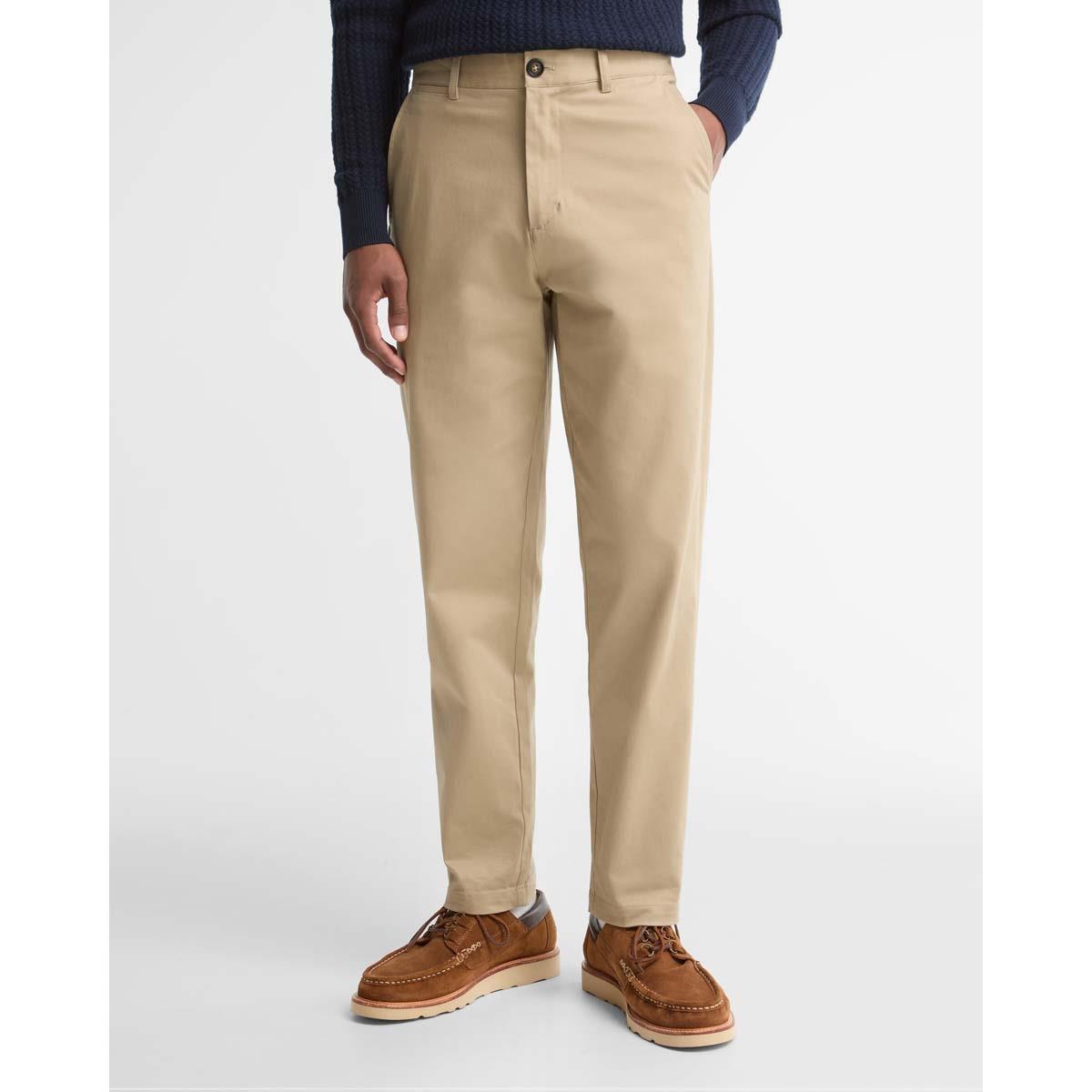 Washed Stone Barbour Mens Sueded Sateen Tailored Fit Trouser FRONT