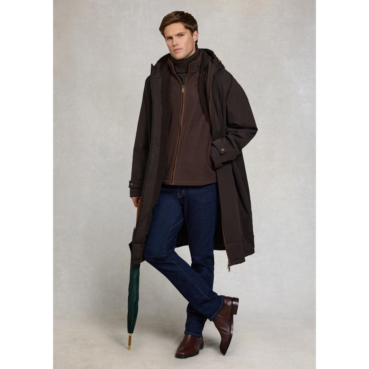 Chocolate Holland Cooper Mens One Size Waterproof Coat On model