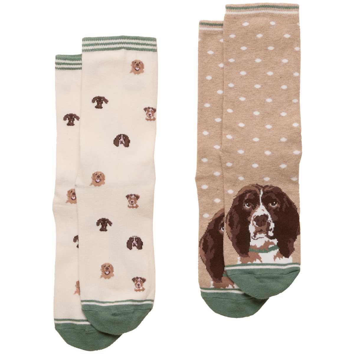 Neutral Spaniel Joules Womens Everyday Socks 2 Pack