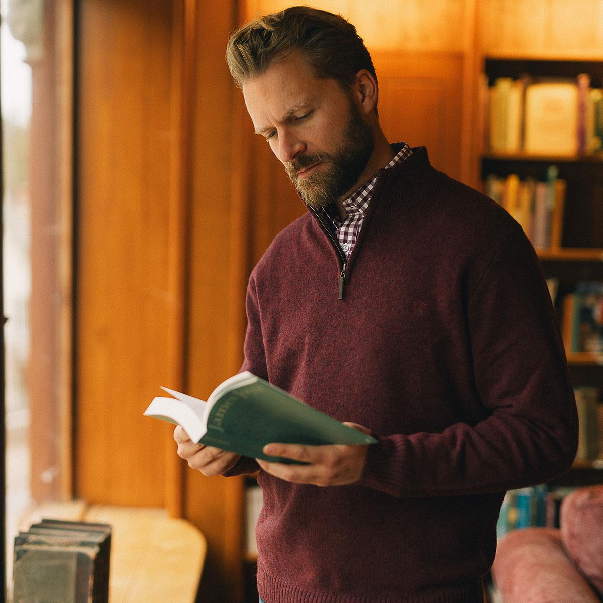 Albert and Mauice Netherton Zip Neck Jumper Claret