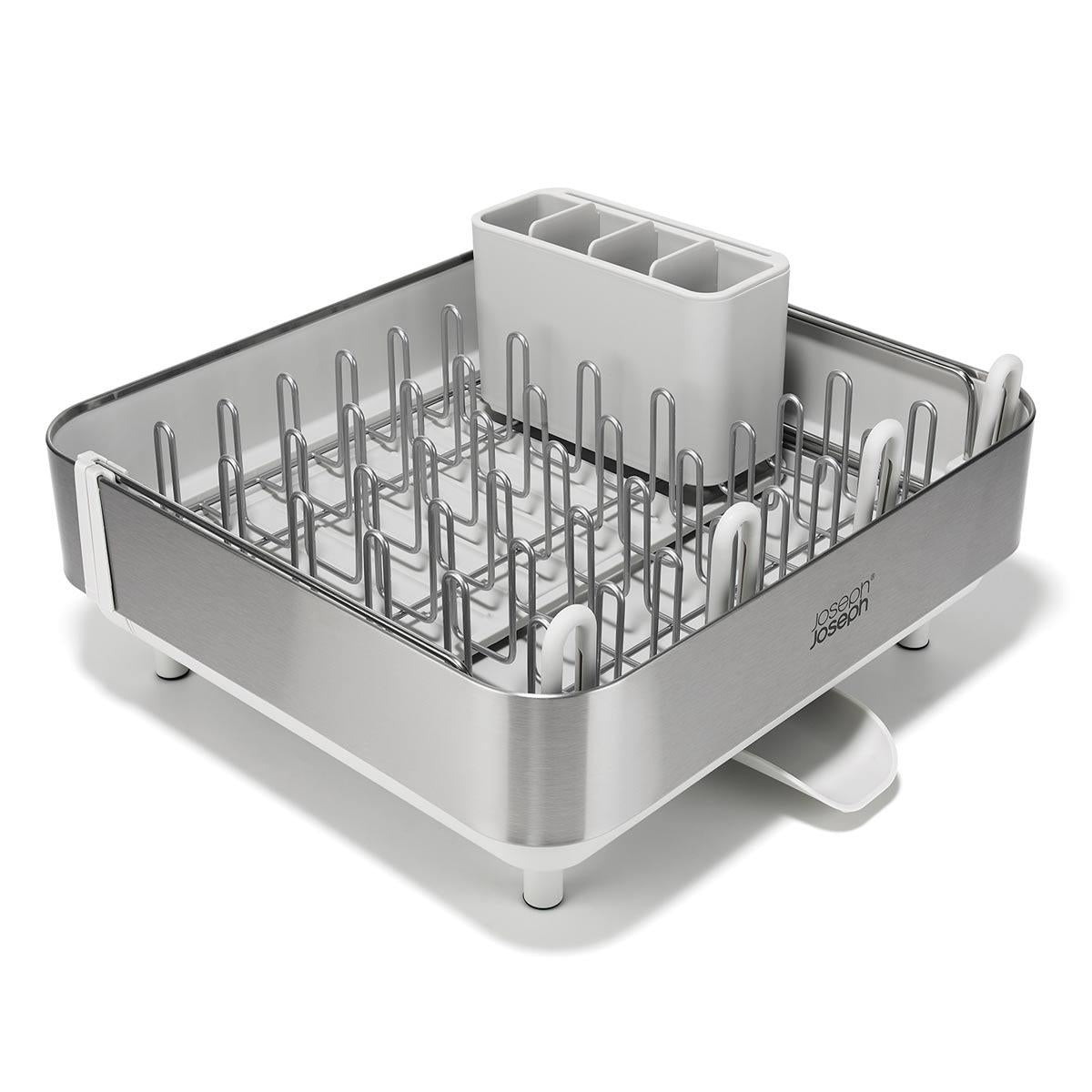 Joseph Joseph Extend Steel Plus Expandable Dish Drainer With Wine Glass Rack With Spout