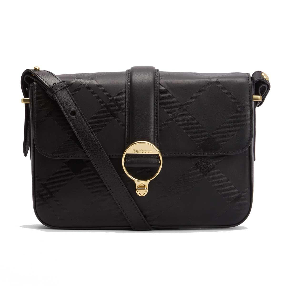 Black/Deboss Tartan Barbour Womens Rosa Deboss Leather Crossbody Bag