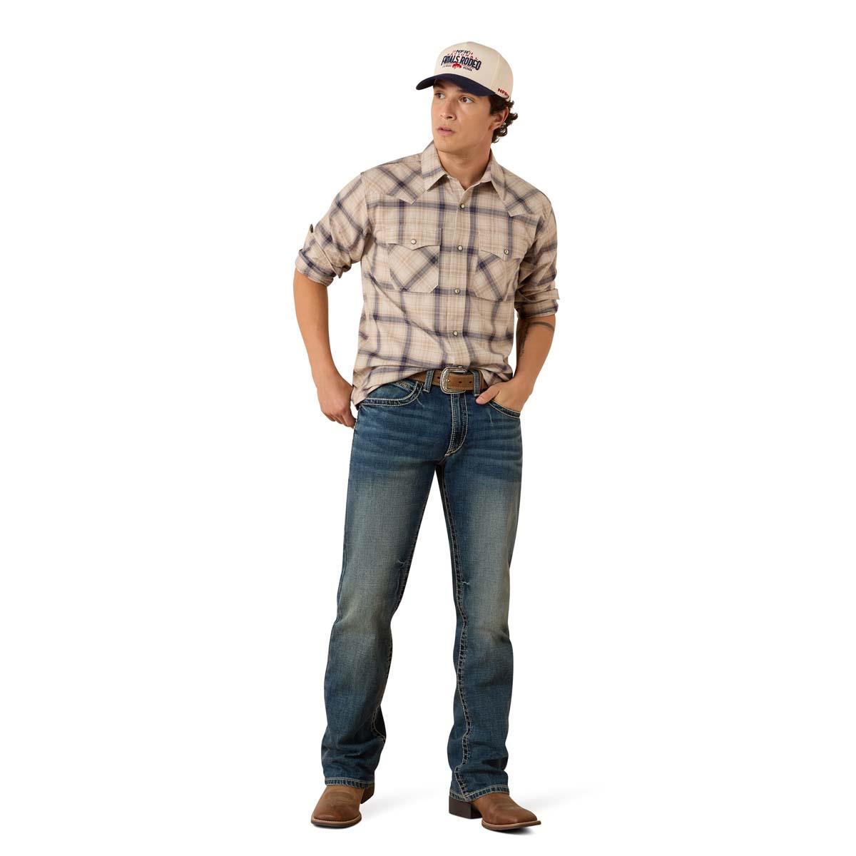 Peyote Plaid Ariat Mens Retro Hudde Fitted Snap Shirt Full Length Outfit