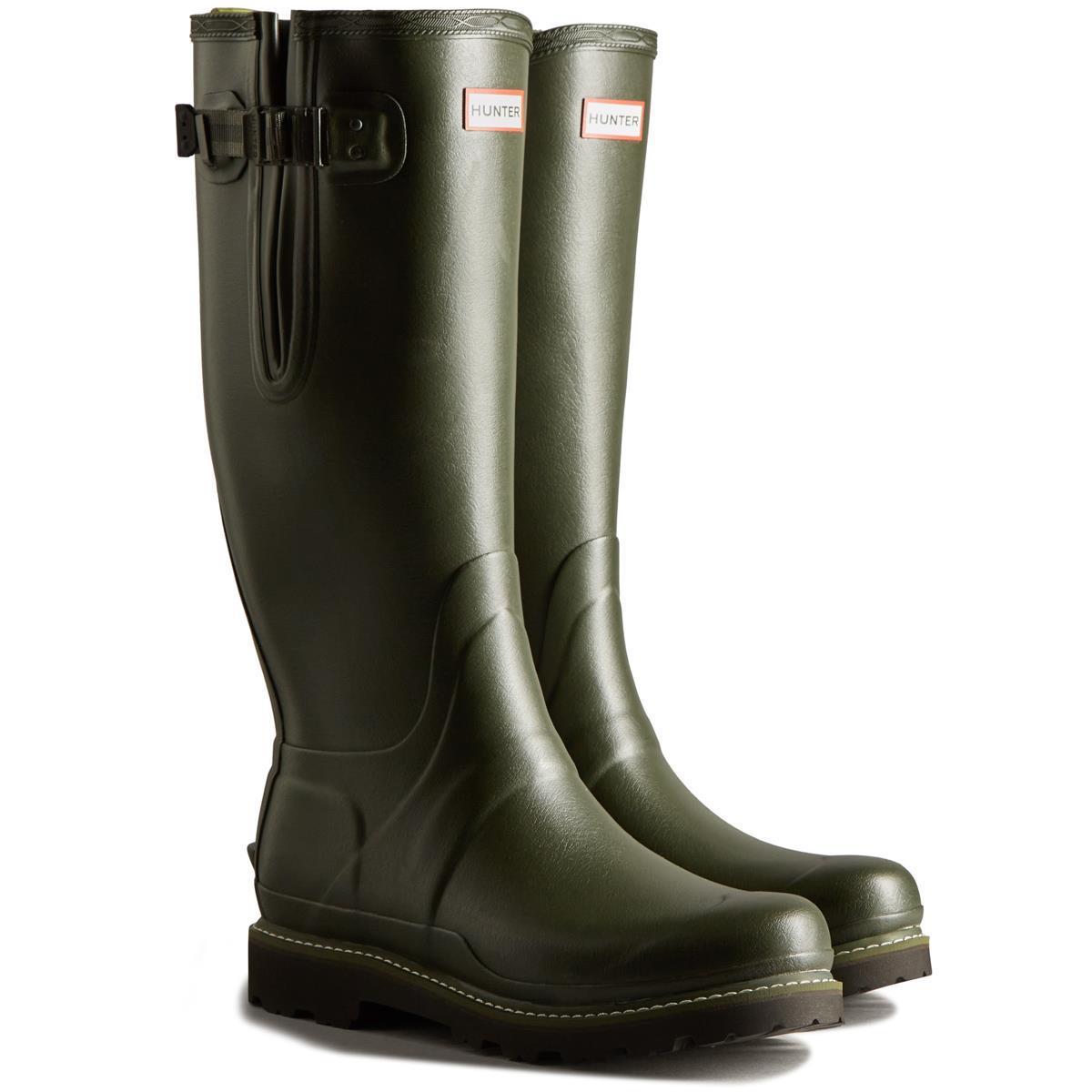 Dark Olive Hunter Mens Balmoral Side Adjustable Commando Sole Boots