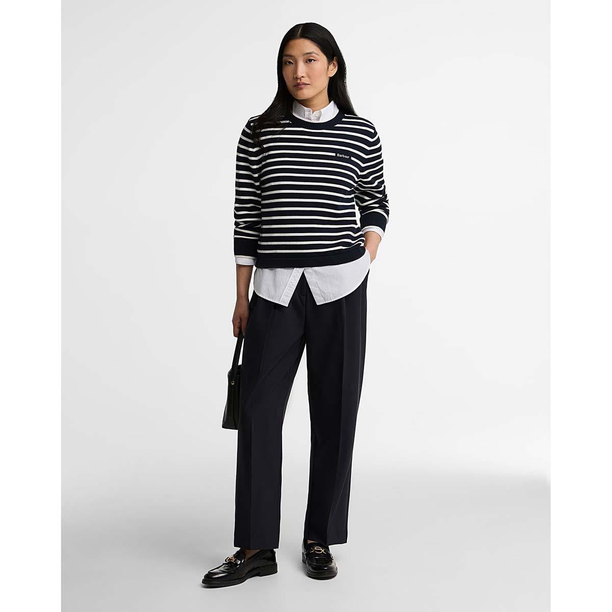 Dark Navy Stripe Barbour Womens Emmy Knitted Jumper ON MODEL