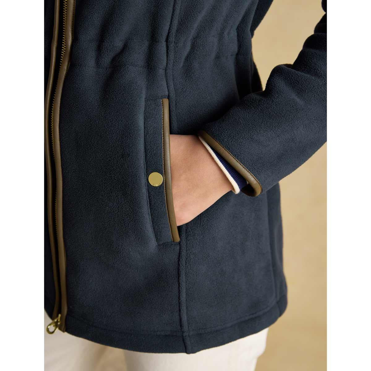 Navy Joules Womens Heritage Longline Fleece Jacket Pocket