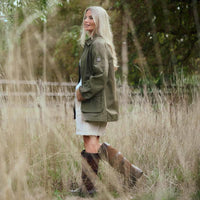 Dusky Green Dubarry Womens Delaney Wax Cotton Utility Jacket Lifestyle Side View