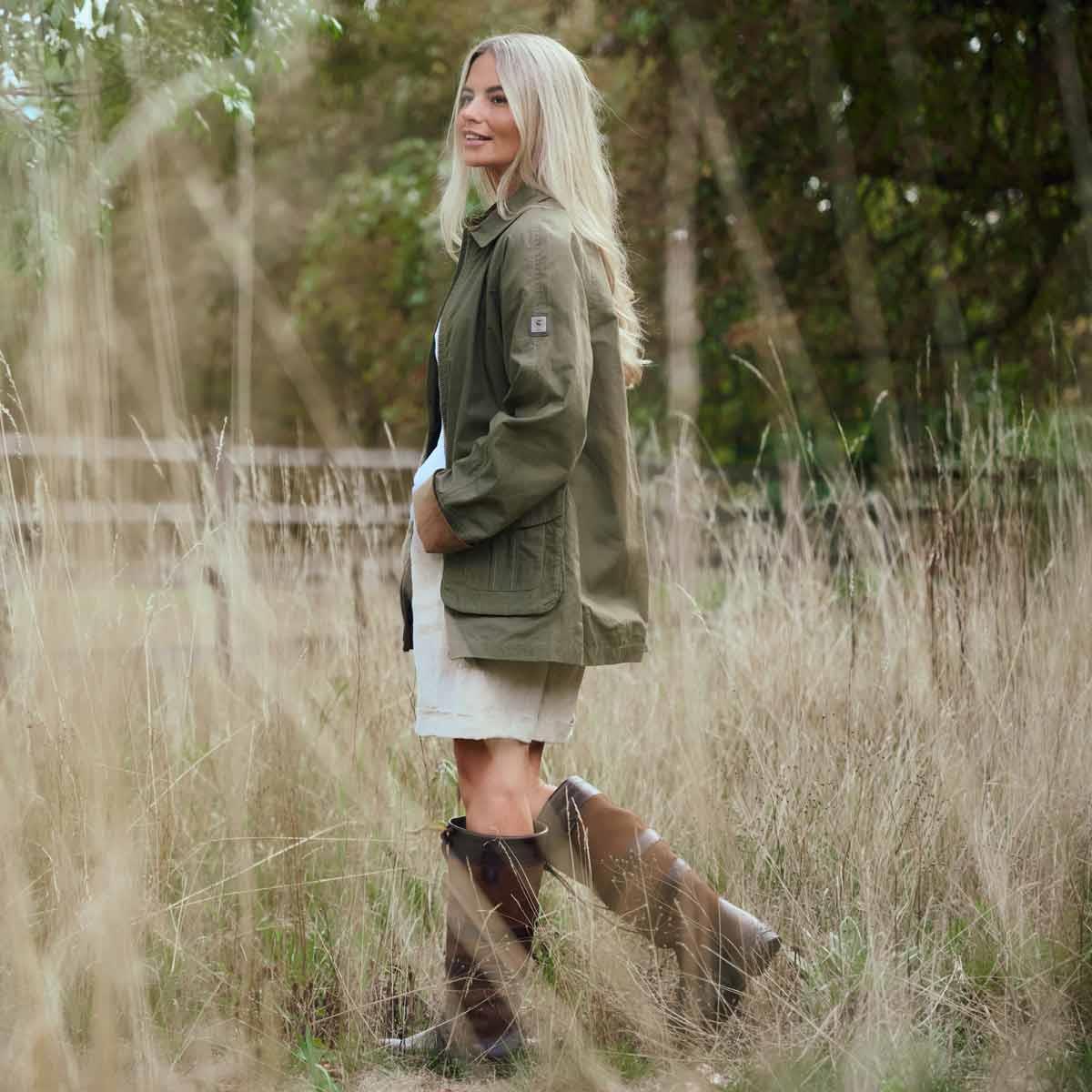 Dusky Green Dubarry Womens Delaney Wax Cotton Utility Jacket Lifestyle Side View