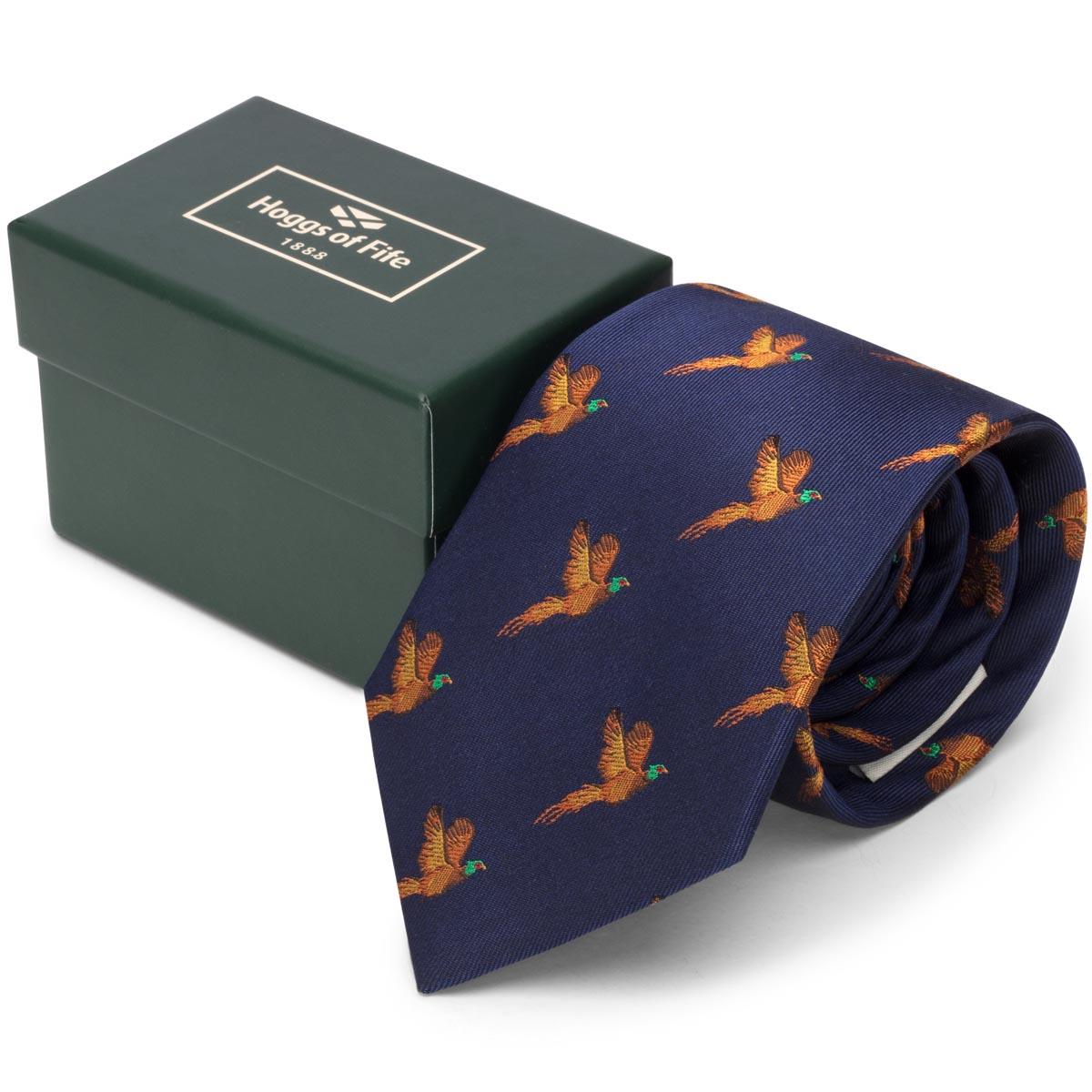 Hoggs Of Fife 100% Silk Woven Tie Pheasants Boxed