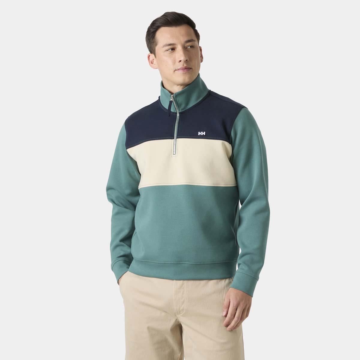 Opal Green model Helly Hansen Mens Koster Sweatshirt 1/2 Zip