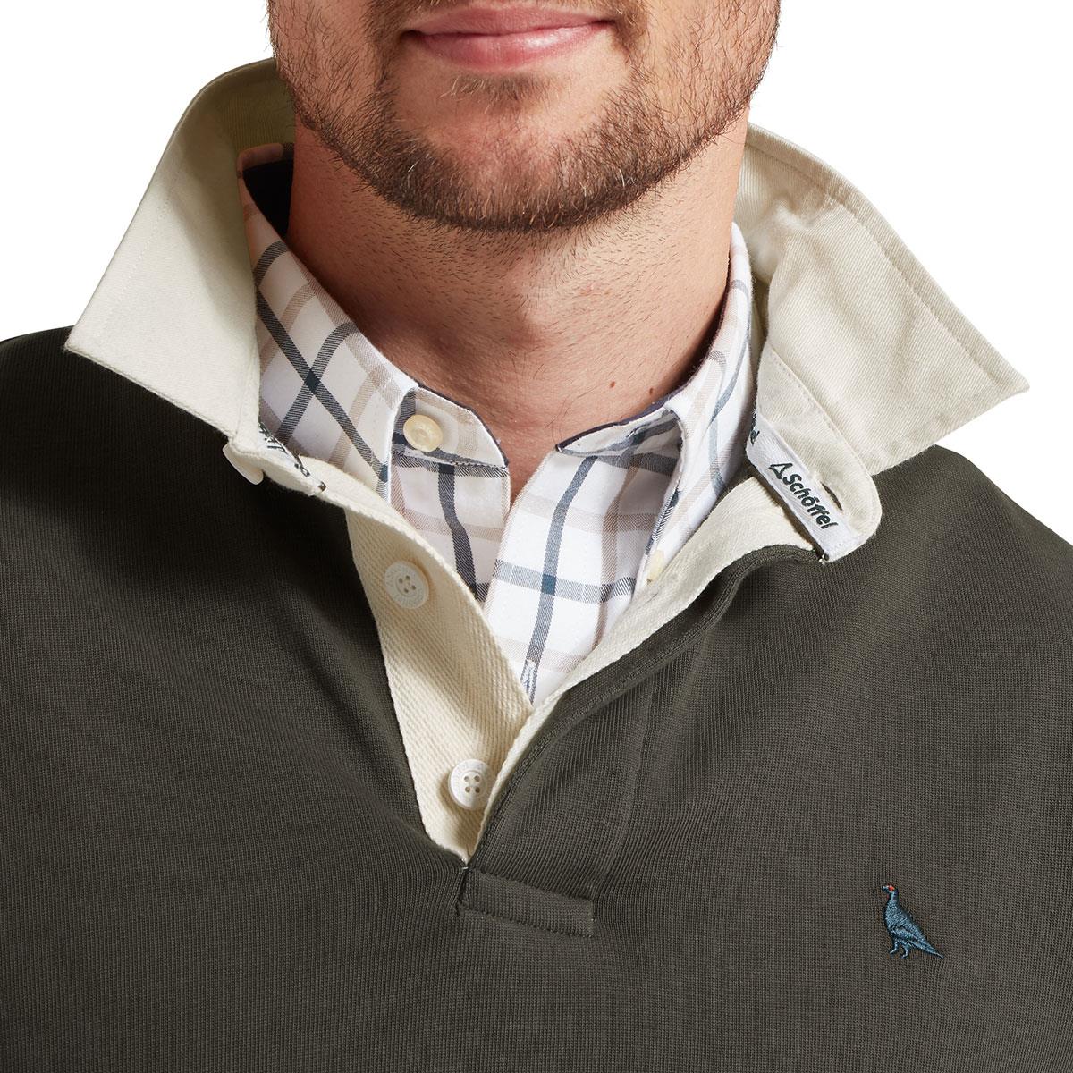 Peat Green  Schoffel Mens Porthallow Rugby Shirt collar