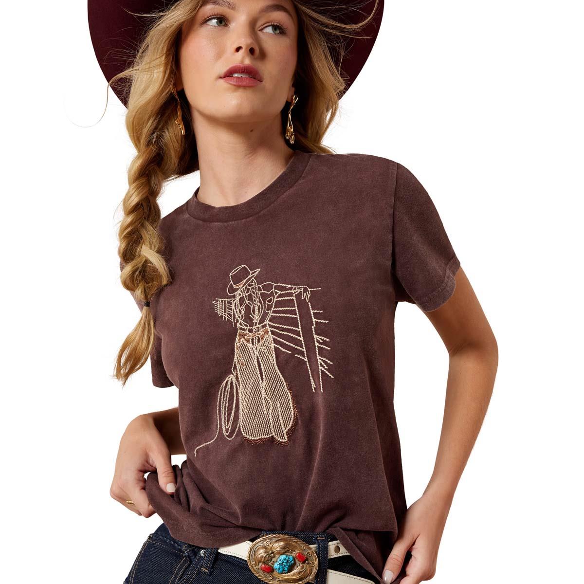 Chocolate Plum Ariat Womens Rebel With A Cause T-Shirt Detail