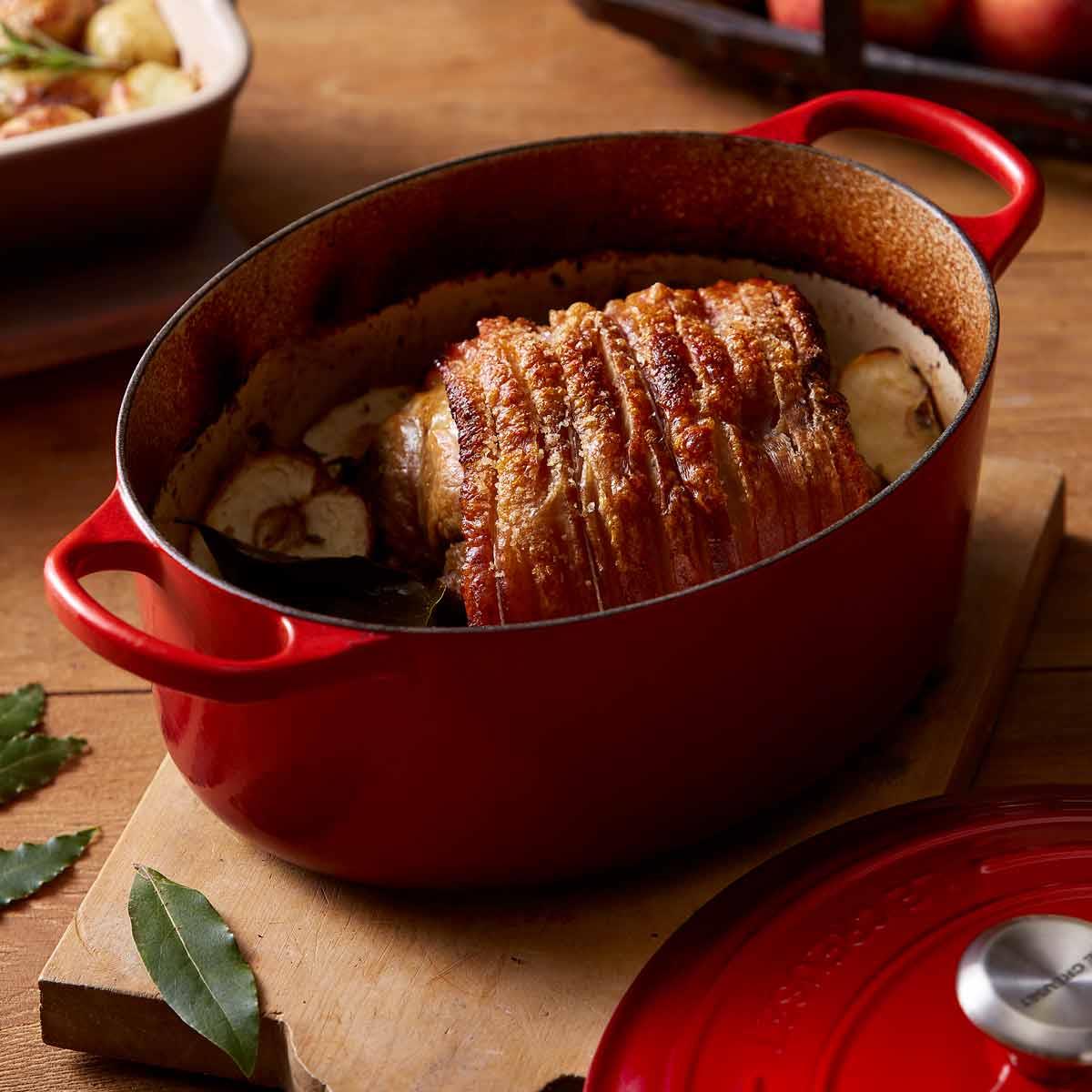 Cerise Le Creuset Signature Cast Iron Oval Casserole 35cm Lifestyle In Use