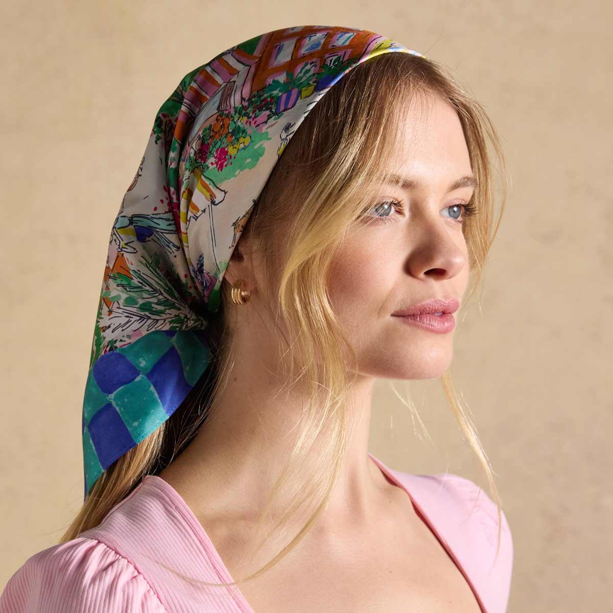 Amalfi Scene Joules Womens Bloomfield Silk Scarf as Head Scarf