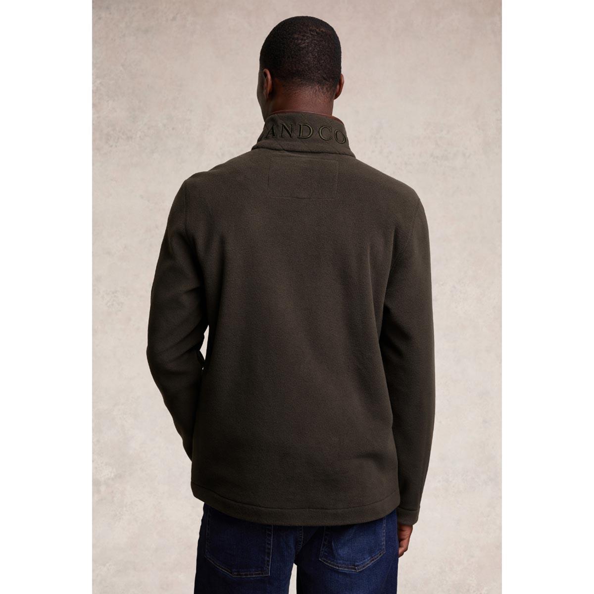 Khaki Holland Cooper Mens Country Fleece Quarter Zip On Model Back