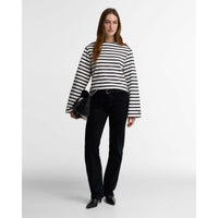 Cloud/Dark Navy Barbour Womens Amryn Striped Sweatshirt ON MODEL