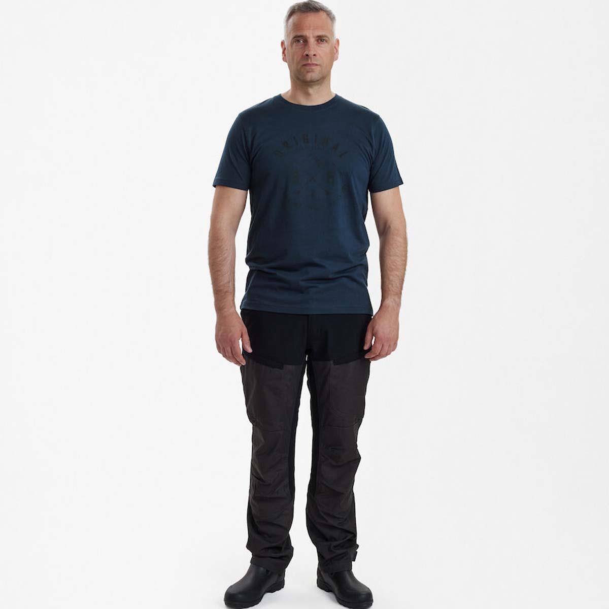 Dark Blue Deerhunter Mens Nolan T-Shirt on model