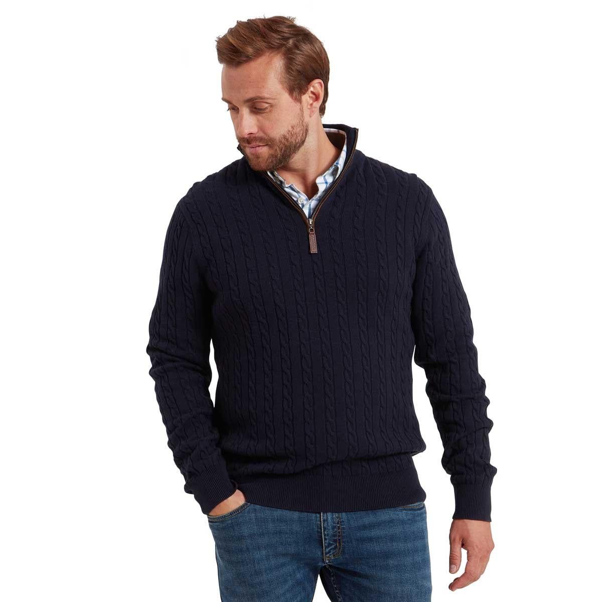 Schoffel Calton Cotton Cashmere Cable 1/4 Zip Jumper