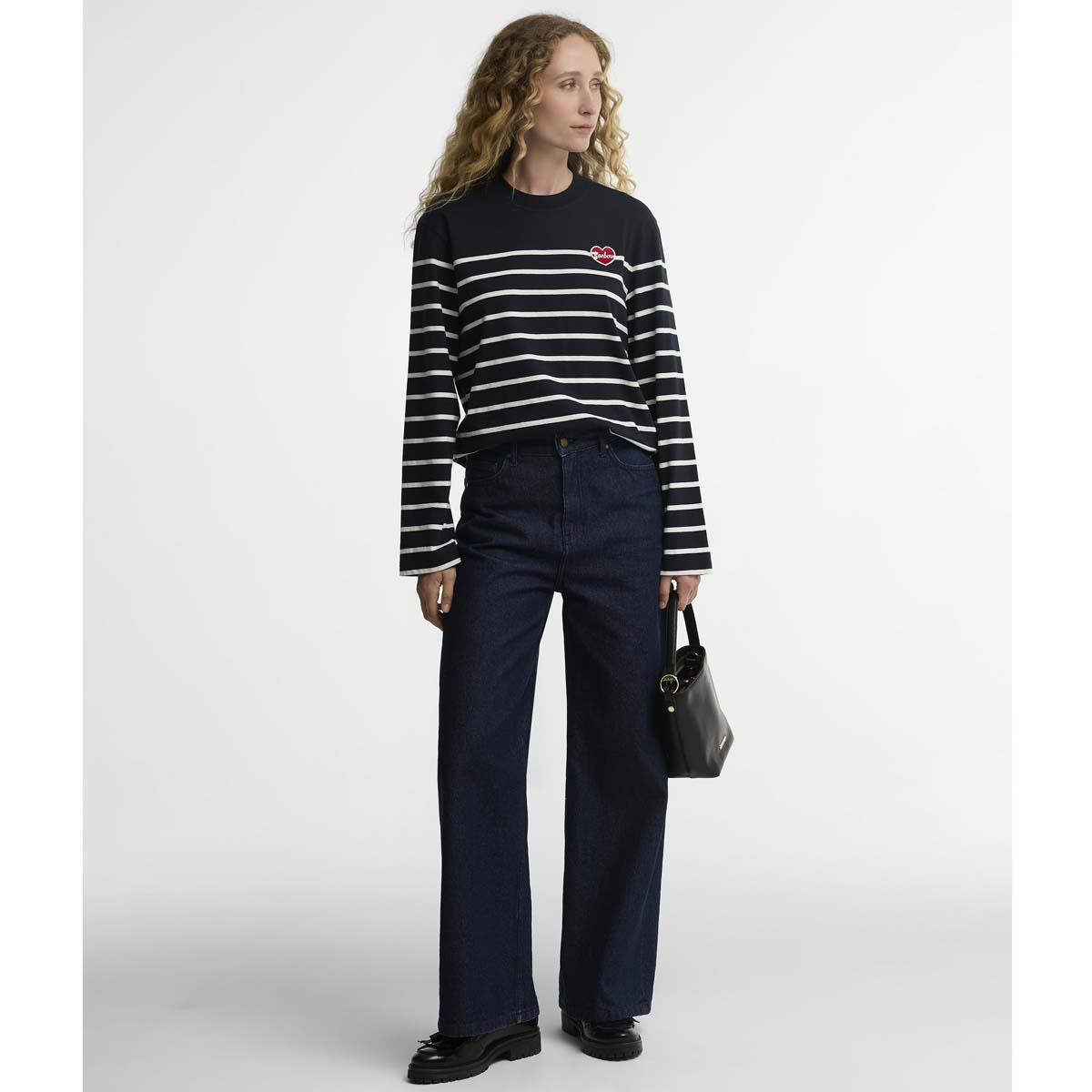 Dark Navy/Cloud Barbour Womens Harling Striped Top ON Model