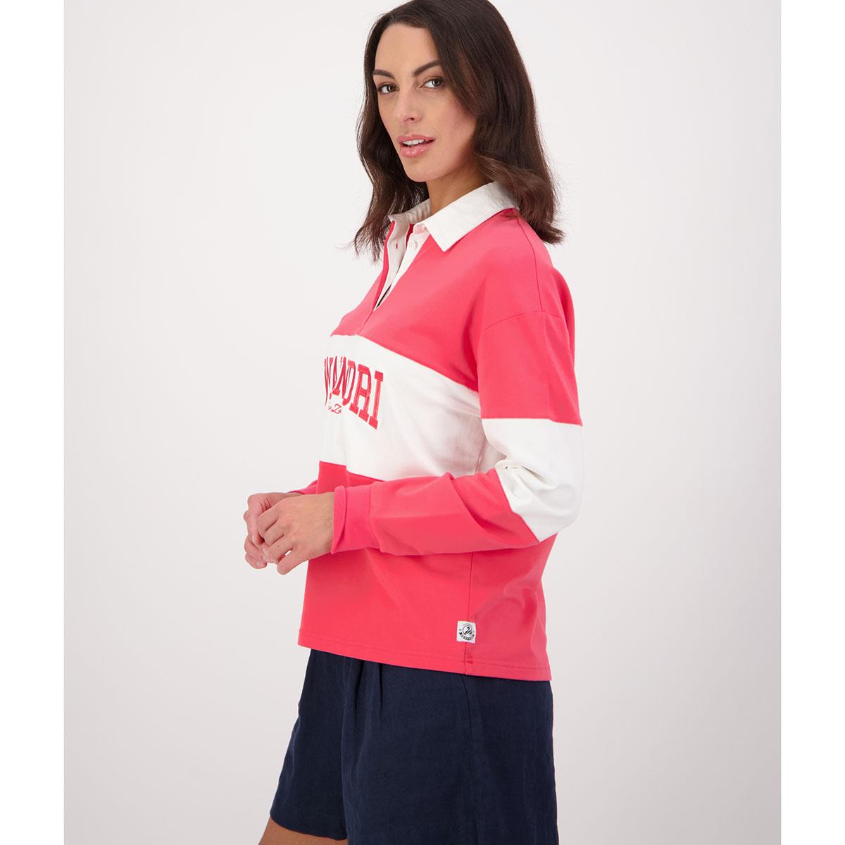 Watermelon/White Swanndri Womens Cameron Rugby Shirt Side