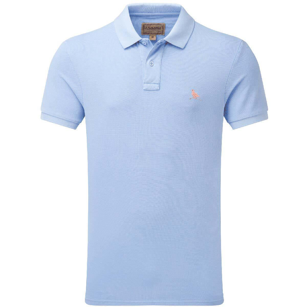 Pale Blue Schoffel Mens St Ives Garment Dyed Jersey Polo Shirt