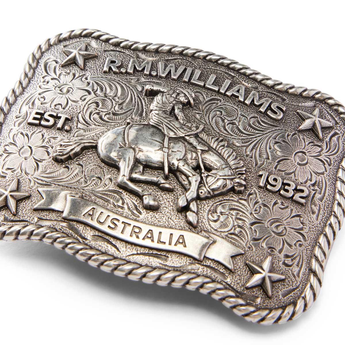 Antique silver R.M. Williams Cloudbuster Trophy Buckle zoom