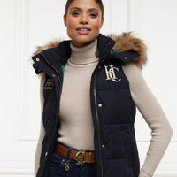 Ink navy Holland Cooper Womens Team Hooded Gilet Model