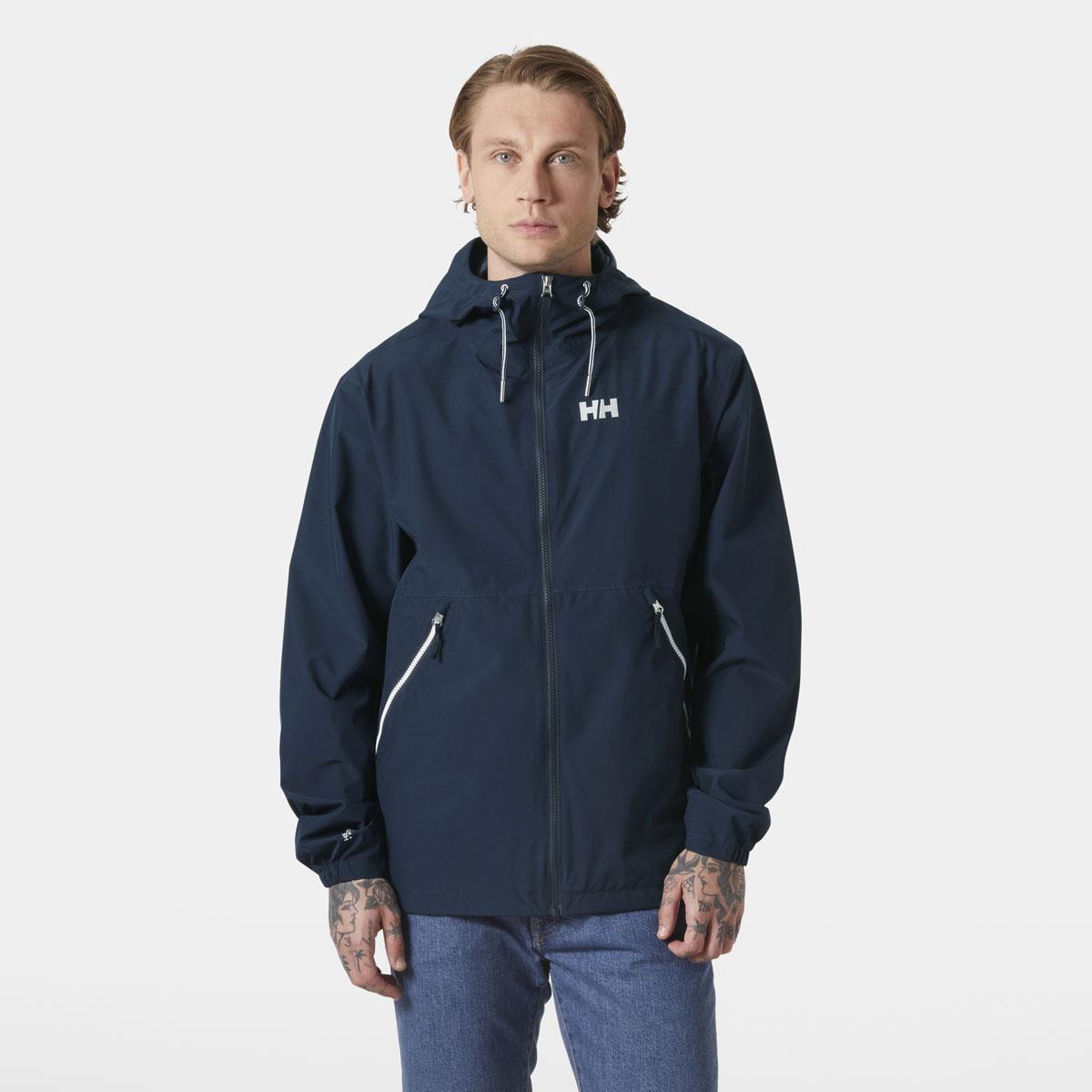 navy Helly Hansen Mens Sandoy Rain Jacket model