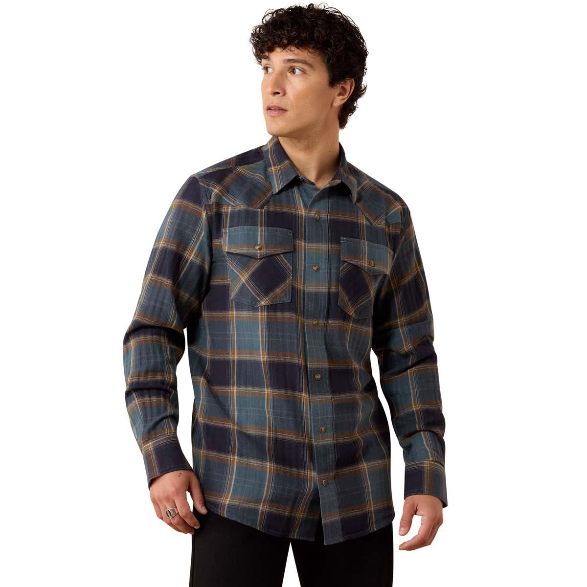 Inkwell Plaid Ariat Mens Retro Harbert Fitted Snap Shirt