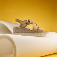 Tan Nubuck Clarks Womens Kidiki Sun Wedge Sandals Liftestyle Side