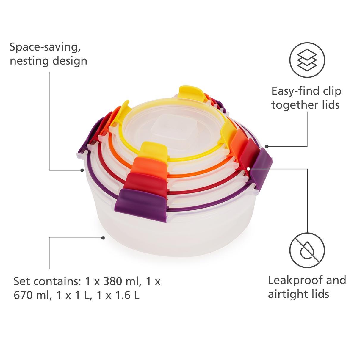 Joseph Joseph Nest Lock Round 4-piece Food Container Set Key Features