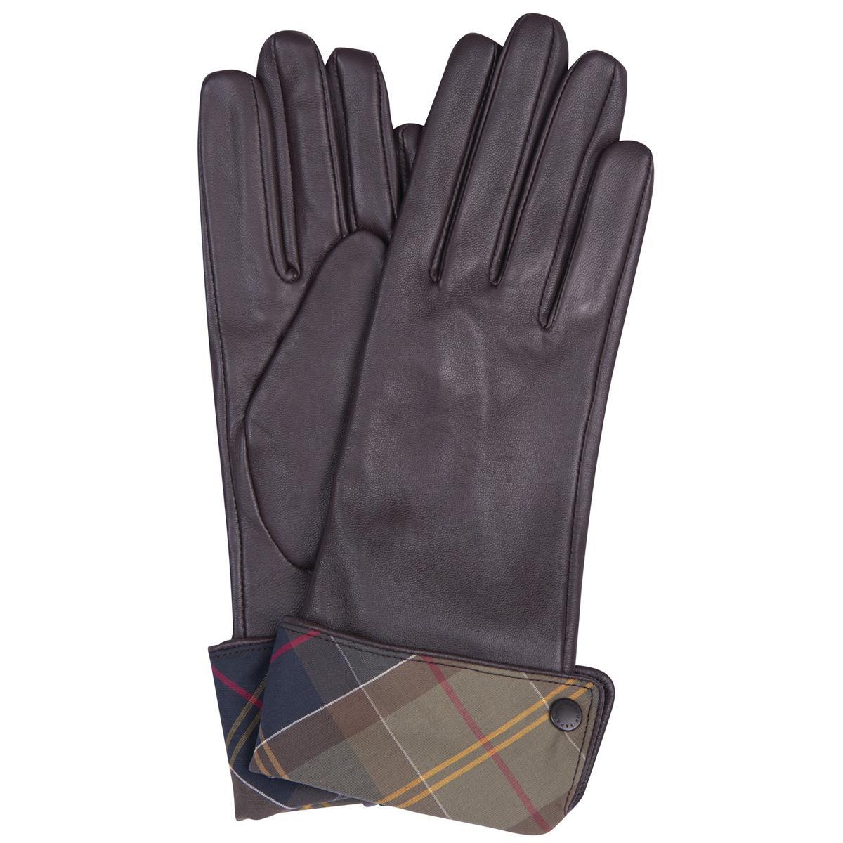 Dark Brown/Classic Tartan Barbour Womens Lady Jane Leather Gloves
