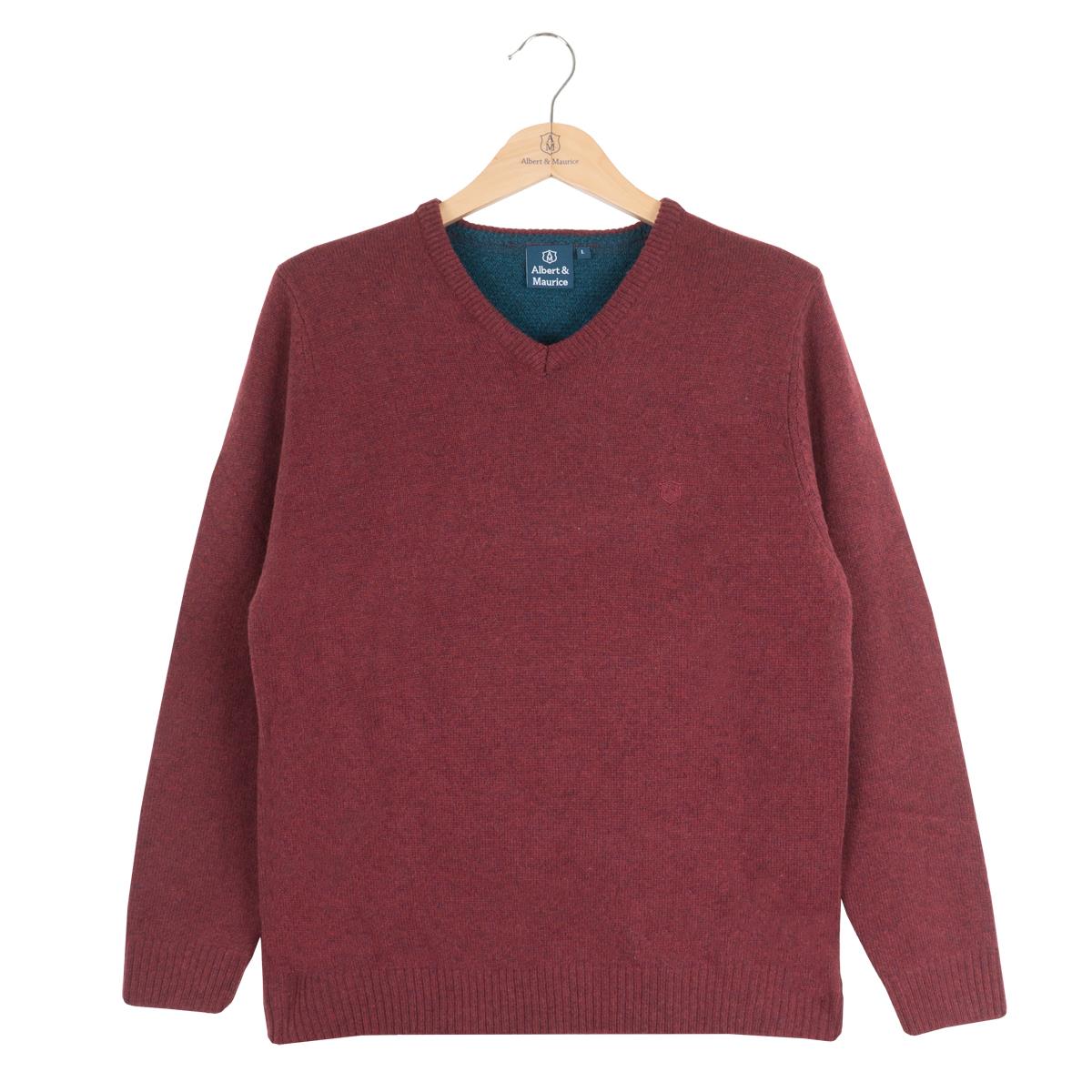 Albert and Maurice Eastnor Wine Lambswool V Neck Jumper