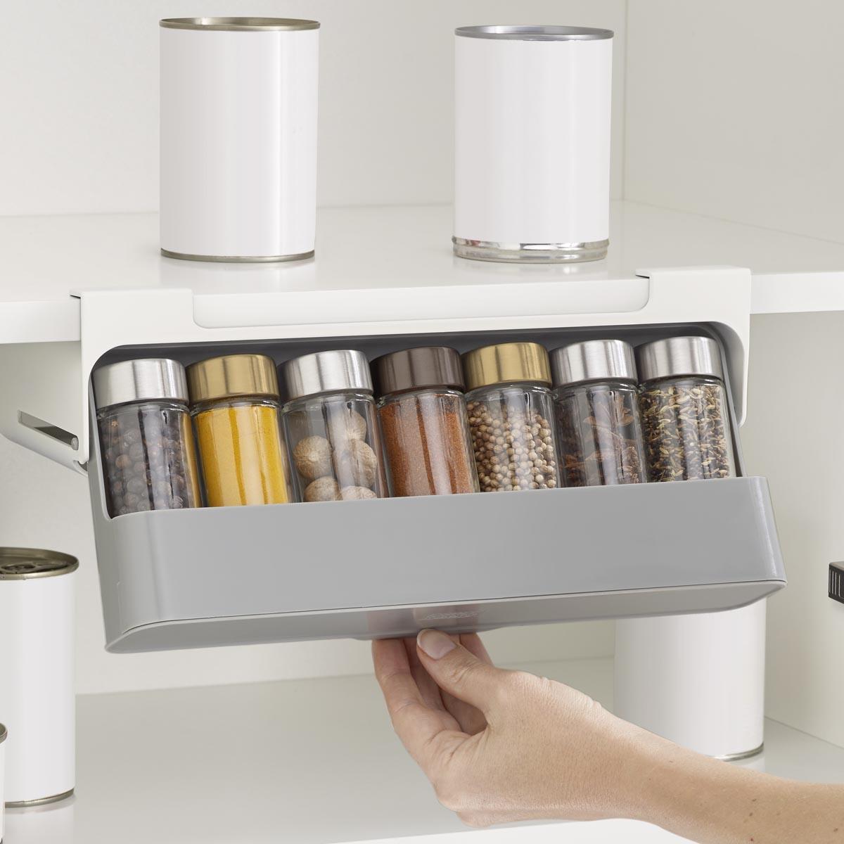 Grey Joseph Joseph CupboardStore Under-shelf Spice Rack open