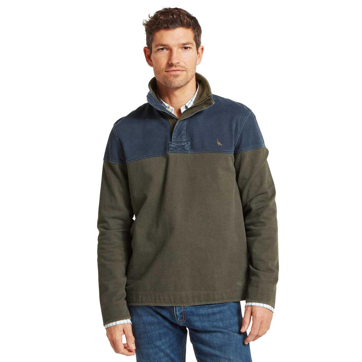 Peat Green Ptarmigan Schoffel Mens Helford Heritage Sweatshirt On Model