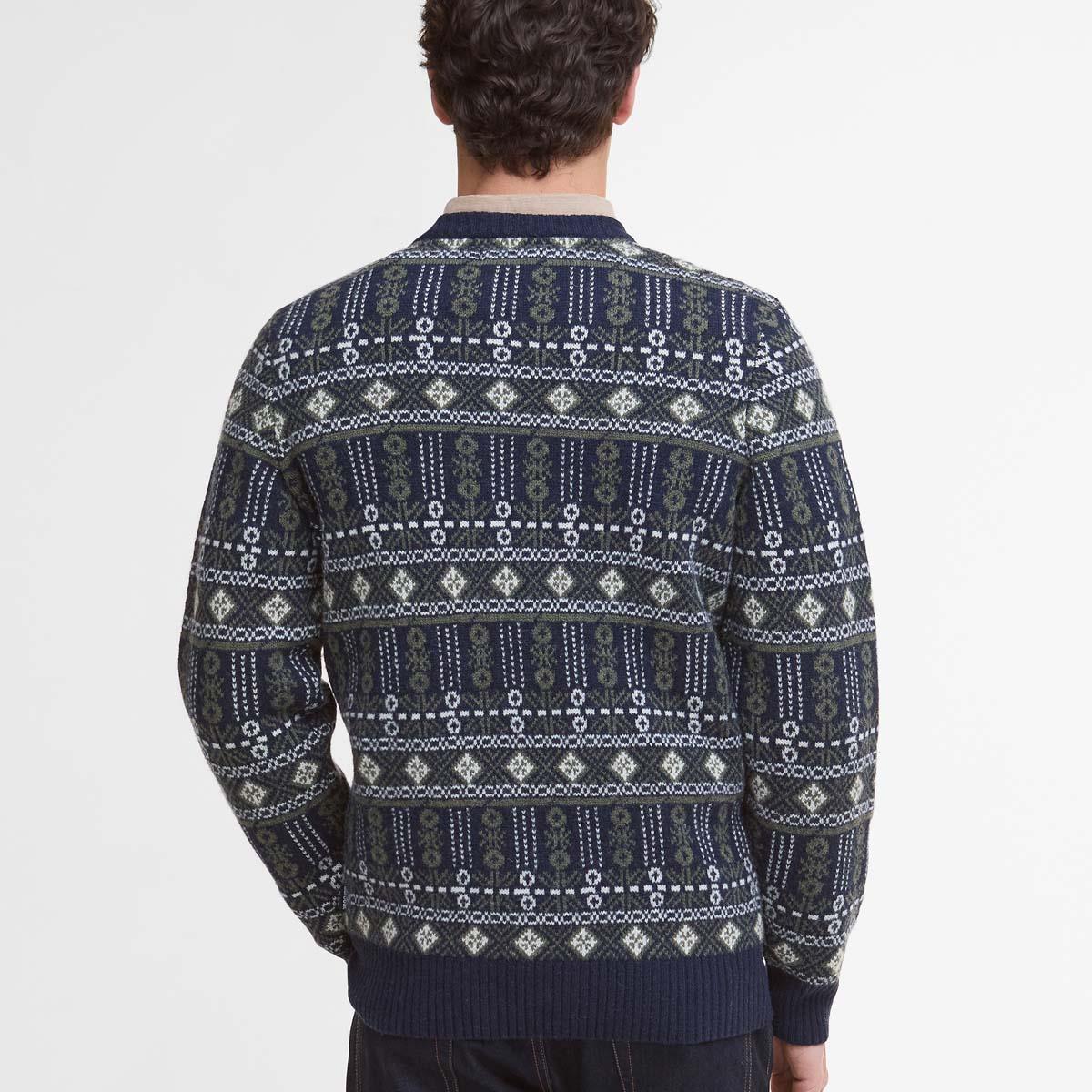 Inky Blue Barbour Mens Grangetown Fair Isle Crew Neck Sweater Back