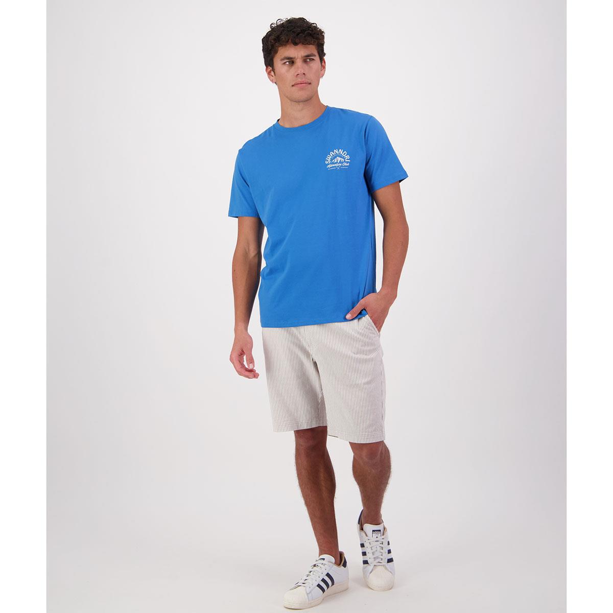 Maui Blue/Platinum Swanndri Mens Mountain Printed T-Shirt On Model