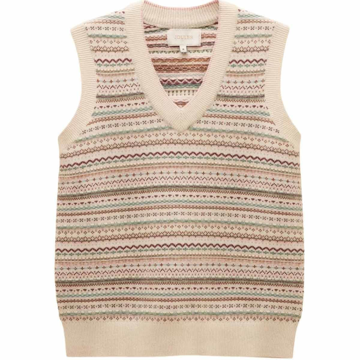 Oatmeal Joules Womens Fairisle V-Neck Tank Top